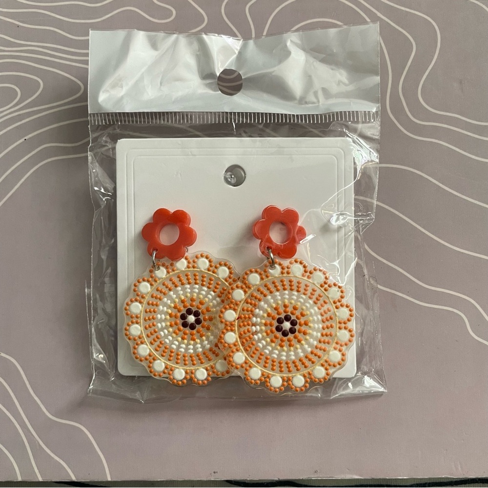 Orange Floral Drop Earrings for Women
